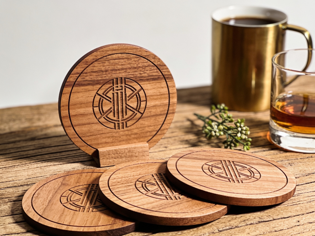 set of four wood round coasters set of four wood round coasters
